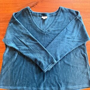 J. Jill Blue Ribbed V-Neck Top